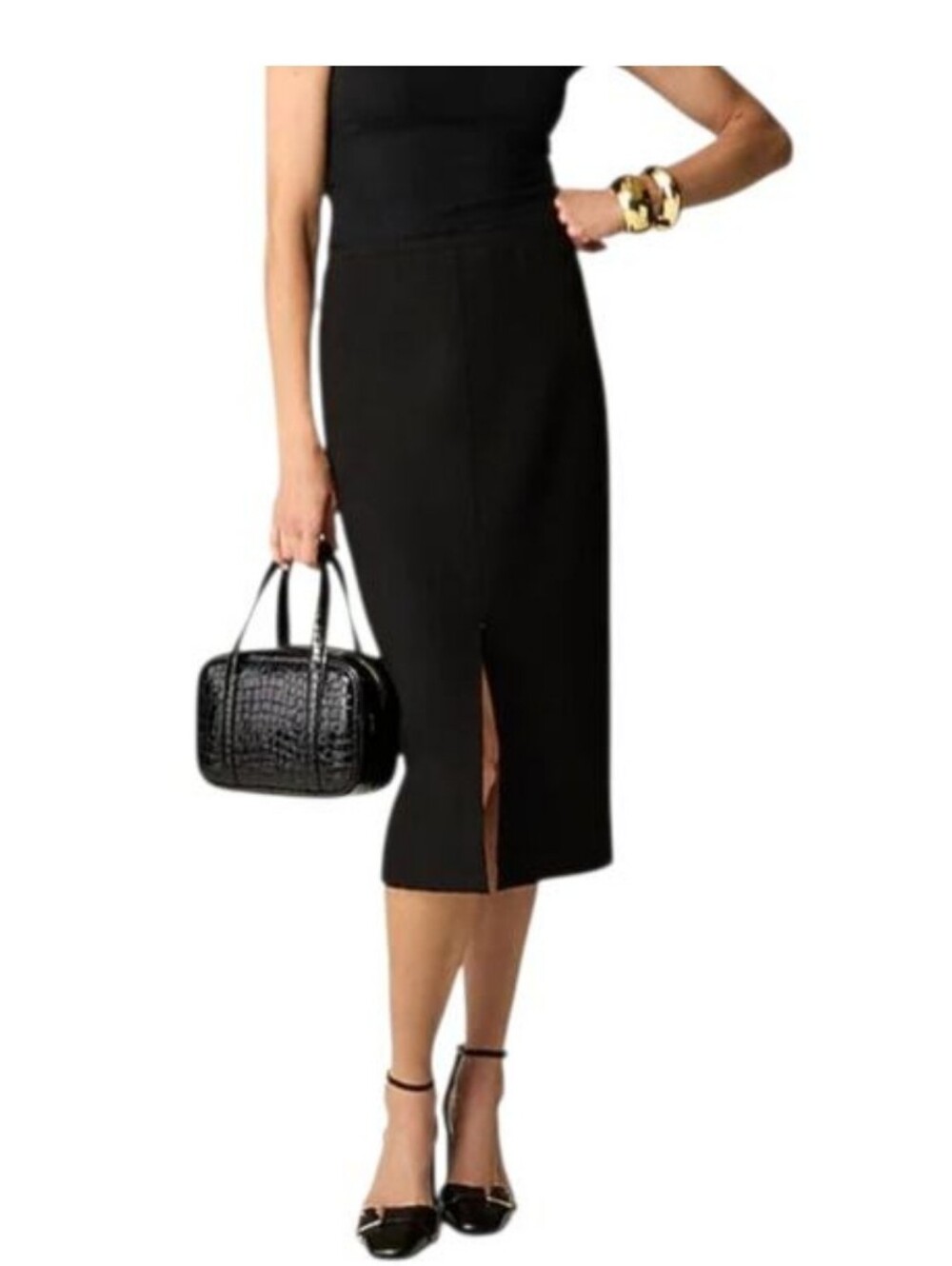 J Crew Carreman Midi Pencil Skirt Black Four Season Stretch Corpcore 0  B1